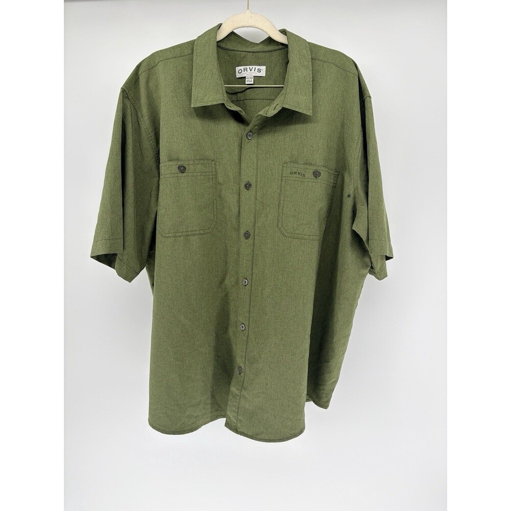Orvis Men’s Short Sleeve Woven Tech Shirt Green Color Sz XXL